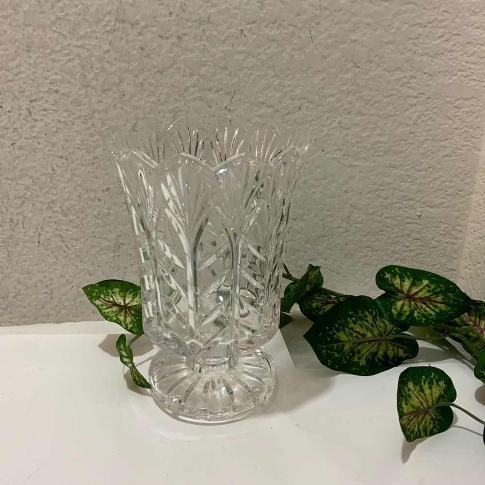Lead Crystal Etched Hurricane Footed Candle Holder Fifth Avenue Crystal Poland